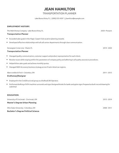 Transportation Planner Resume