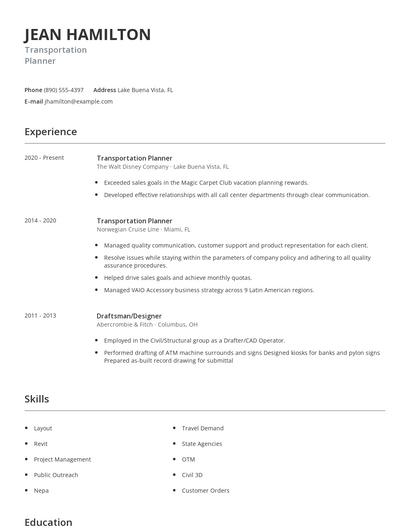 Transportation Planner Resume