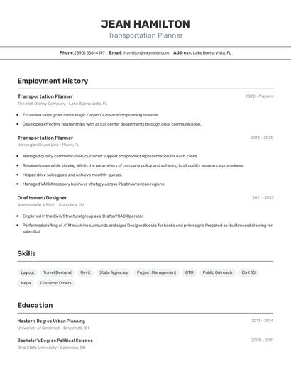 Transportation Planner Resume