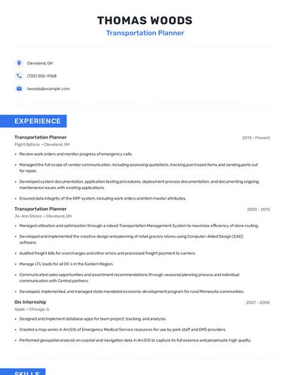 Transportation Planner Resume
