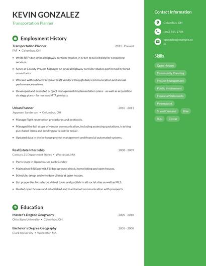 Transportation Planner Resume