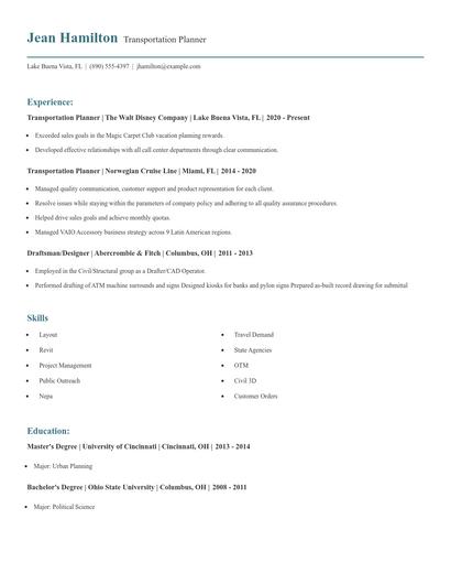 Transportation Planner Resume