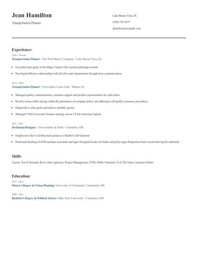 Transportation Planner Resume