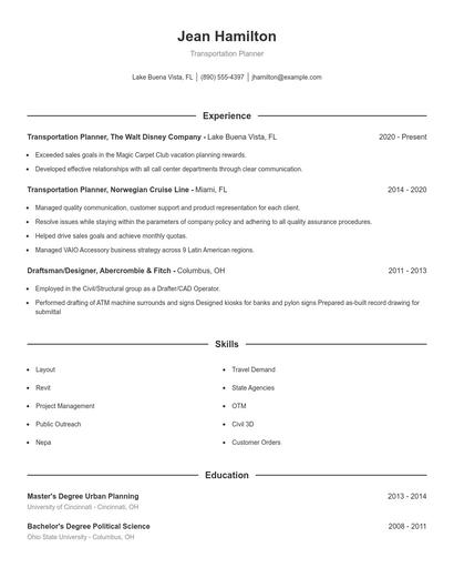 Transportation Planner Resume
