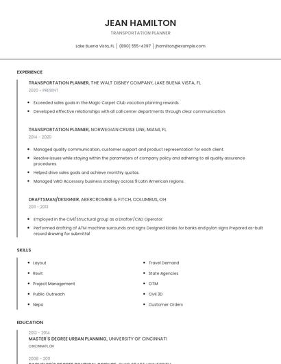 Transportation Planner Resume