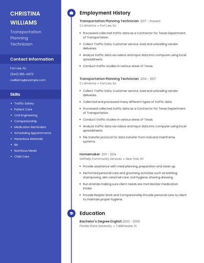 Transportation Planning Technician Resume