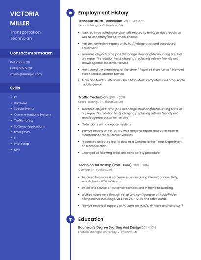 Transportation Technician Resume