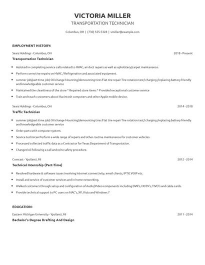 Transportation Technician Resume
