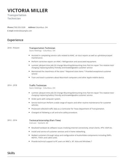 Transportation Technician Resume