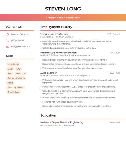 Transportation Technician Resume