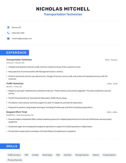 Transportation Technician Resume