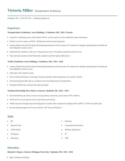 Transportation Technician Resume