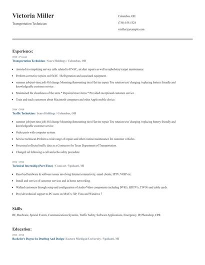 Transportation Technician Resume