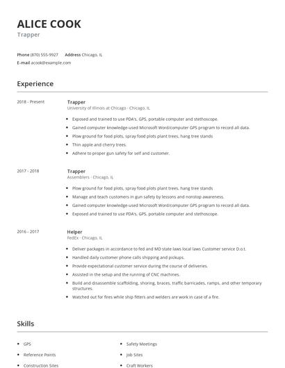 Trapper Resume