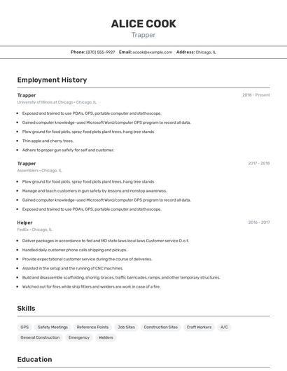 Trapper Resume
