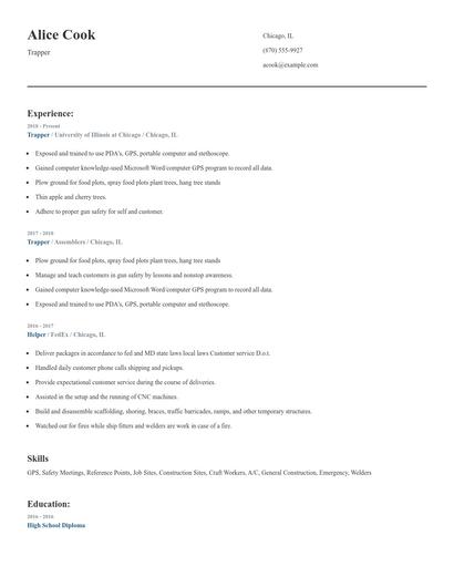 Trapper Resume