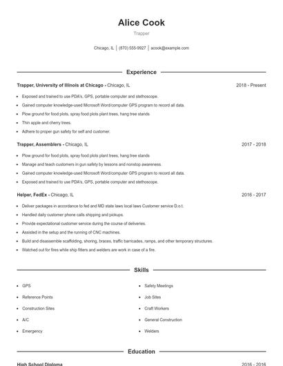 Trapper Resume