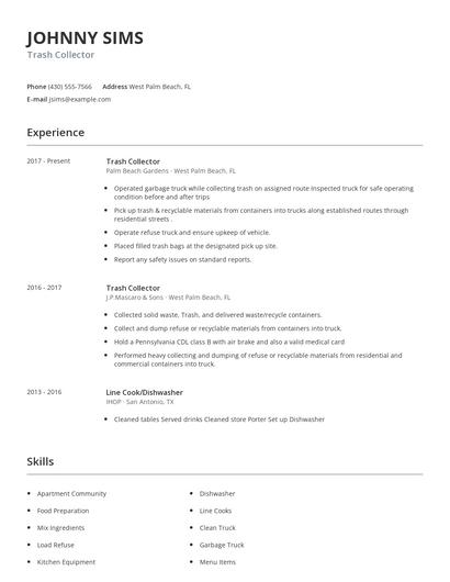 Trash Collector Resume