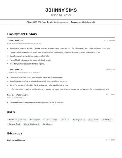 Trash Collector Resume