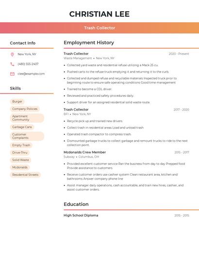 Trash Collector Resume