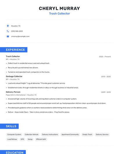 Trash Collector Resume
