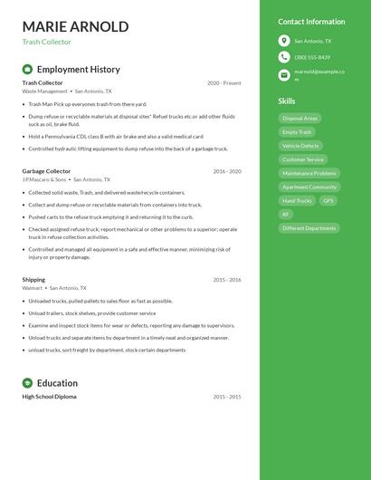 Trash Collector Resume