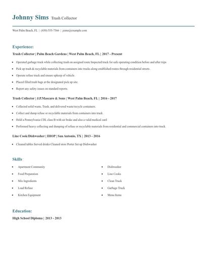 Trash Collector Resume