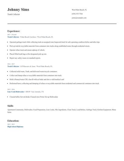 Trash Collector Resume