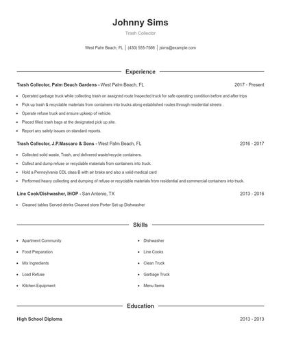 Trash Collector Resume