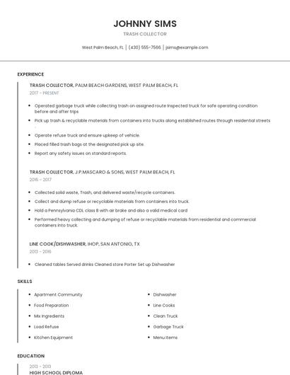 Trash Collector Resume