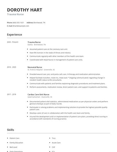 Trauma Nurse Resume