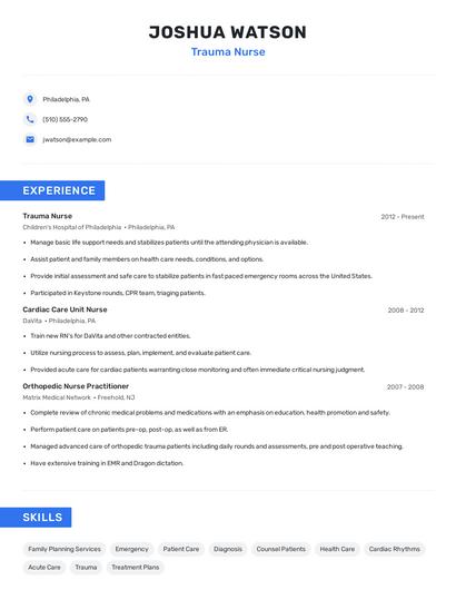 Trauma Nurse Resume