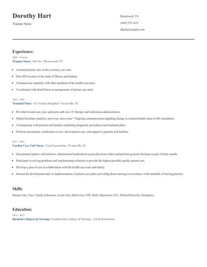 Trauma Nurse Resume
