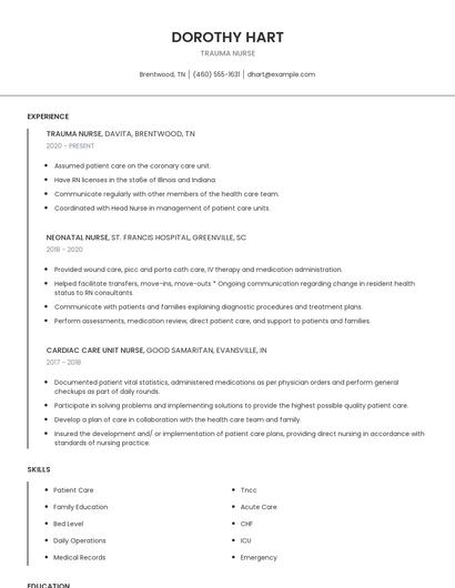 Trauma Nurse Resume
