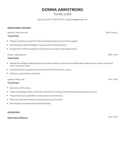 Travel Clerk Resume