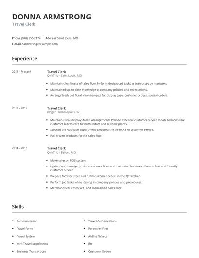 Travel Clerk Resume