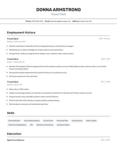 Travel Clerk Resume