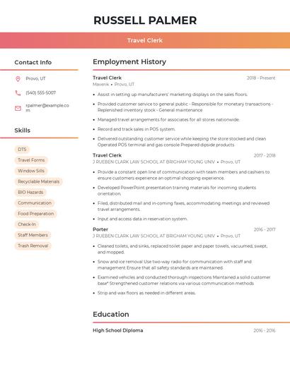Travel Clerk Resume