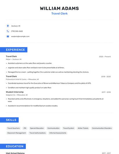 Travel Clerk Resume