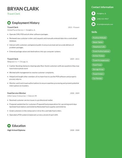 Travel Clerk Resume