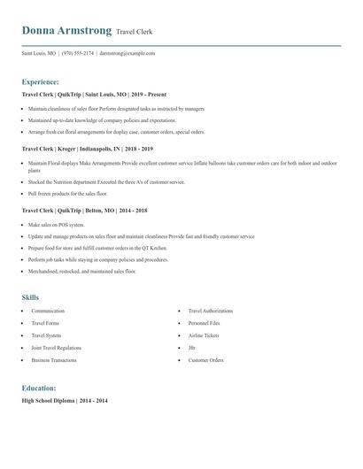 Travel Clerk Resume