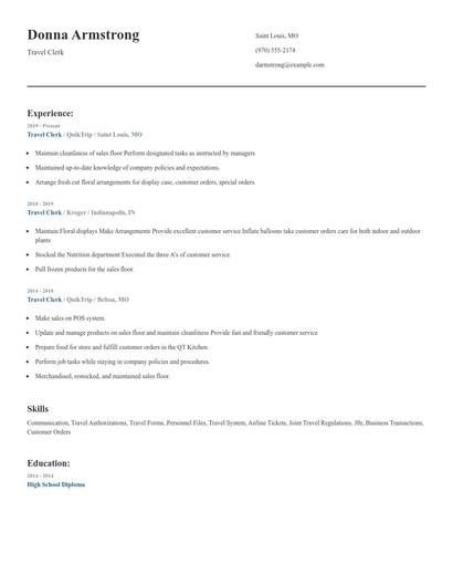Travel Clerk Resume