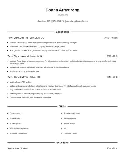 Travel Clerk Resume