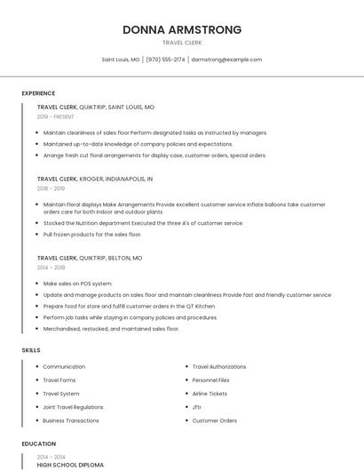 Travel Clerk Resume