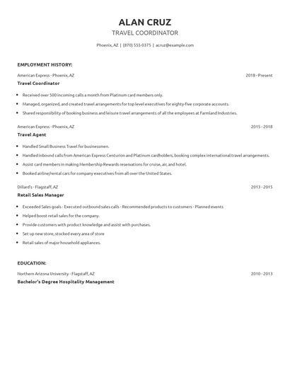 Travel Coordinator Resume