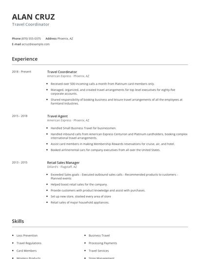 Travel Coordinator Resume