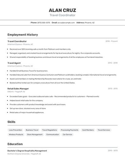 Travel Coordinator Resume