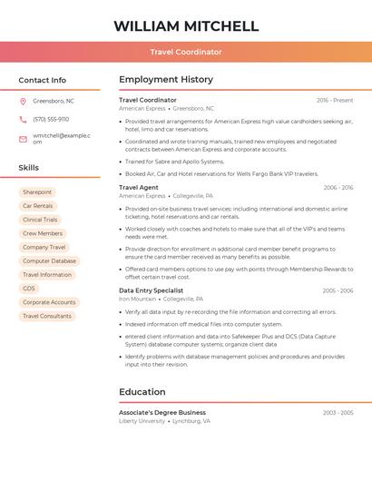 Travel Coordinator Resume