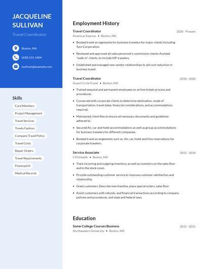 Travel Coordinator Resume