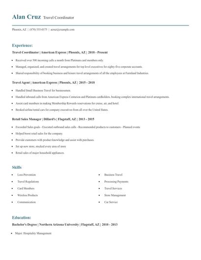 Travel Coordinator Resume